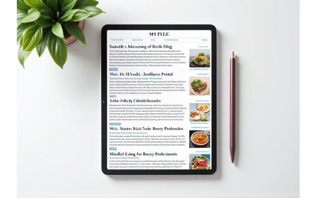 Screenshots of various health blog articles displayed on a tablet, showcasing diverse topics.