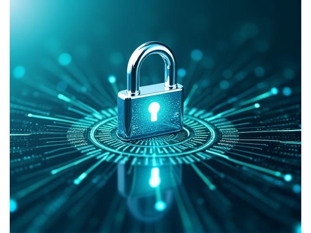 Abstract image of a secure digital lock with data streams flowing around it, emphasizing privacy