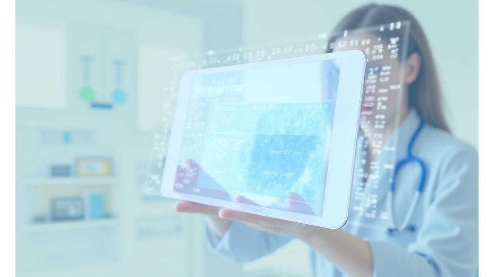 Illustration of a person reading a tablet with medical symbols in the background, signifying the understanding of informational content versus professional medical advice.